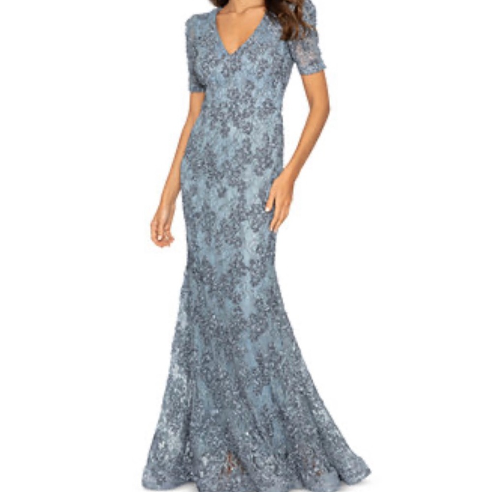Xscape Blue Lace Maxi Dress